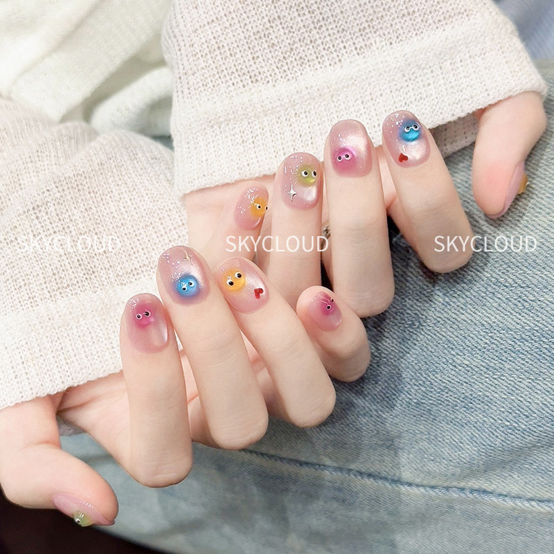 可爱表情包猫眼穿戴甲手工短款高级感美甲贴片成品2025新款假指甲,淘宝优惠券,粉丝福利购,淘宝优惠卷