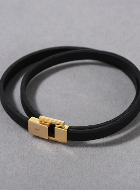 日系cherry kitty欧美个性简约铜镀18k方形黑色皮绳牛皮项圈小众