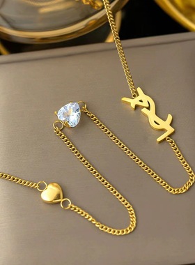 法国cherrykoko欧美钛钢字母锁骨链不掉色侧身链小众设计感配饰