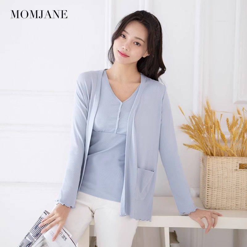 哺乳上衣开衫外出辣妈款春夏季薄款月子服孕妇长袖外穿家居服罗纹,淘宝优惠券,粉丝福利购,淘宝优惠卷