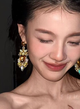 欧美ins做旧风爆闪气质夸张耳钉女镶嵌水钻耳环显瘦耳饰