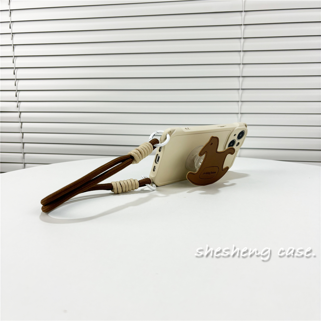 原创卡通摇摇木马皮质支架适用oppo RENO14/13/12/11/10/9/8/7/6/5手机壳pro斜挎挂绳A72手拎A58软高级感新款 - 图3