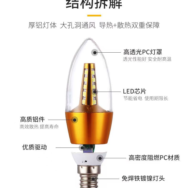 欧普LEDe14小螺口e27大螺口蜡烛水晶吊灯家用客厅酒店节能灯110v