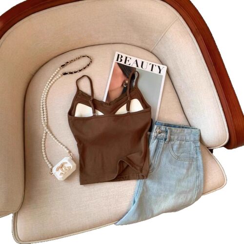 新款上市时尚舒适百搭纯欲性感蕾丝拼接吊带背心外穿固定杯衣收腰 - 图3