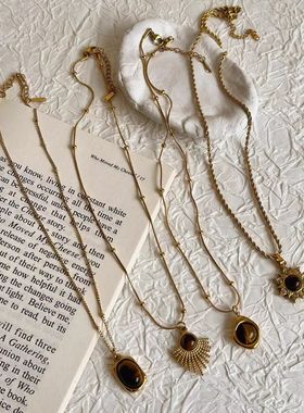 美拉德虎眼石项链女秋冬2024新款爆款轻奢小众钛钢不褪色毛衣链