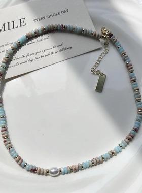 天然彩色串珠碧玉石淡水珍珠项链女2024新款爆款轻奢小众锁骨颈链