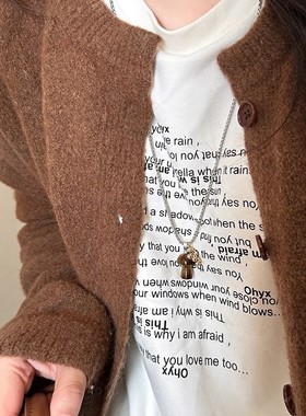 斑点虎眼石蘑菇吊坠项链女不掉色百搭长款锁骨链网红同款毛衣链潮