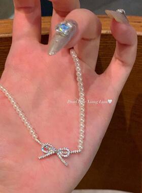 仿珍珠蝴蝶结项链2024新款轻奢