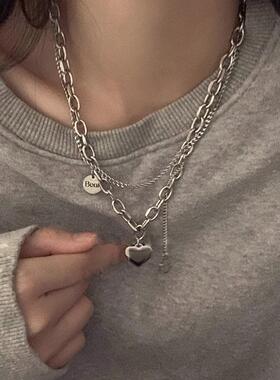 甜酷辣妹钛钢不掉色爱心卫衣项链