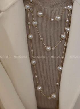 2024新款满天星叠戴长款珍珠项链