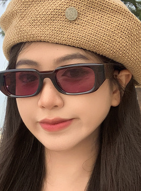 日系cherrykoko小众暗夜蓝窄框墨镜uv防紫外线太阳镜 多边形粗框