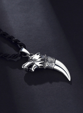 狼牙吊坠男999纯银项链潮人嘻哈男士简约森系挂件送男友吊件