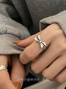 日系cherrykoko设计感小众蝴蝶结圆珠银戒指女ins潮甜酷复古冷淡