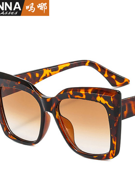 日系CherryKoko欧美超大框猫眼太阳镜女士黑色方形气质墨镜夏季