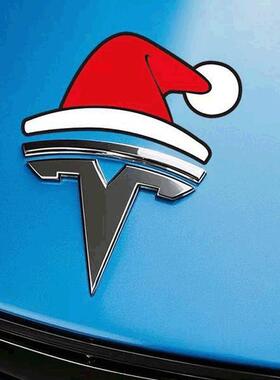 适用特斯拉圣诞节帽子贴纸Model3/y车标贴改装可爱小红帽前标装饰