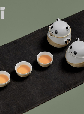 非遗瓷胎竹编竹丝扣瓷熊猫茶具