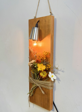 干花花器侘寂风小众客厅卧室床头过道玄关书房治愈装饰画木板壁灯