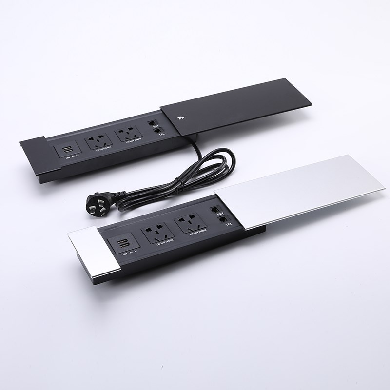 办公桌会议桌多媒体插座桌面多功能线盒面板隐藏式嵌入式滑盖插座