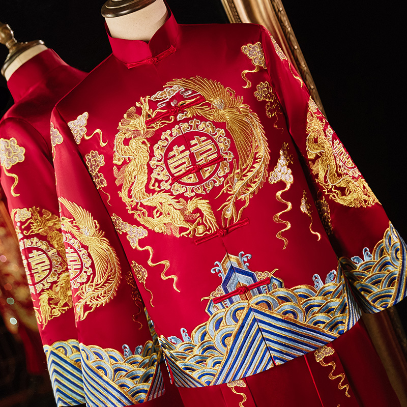 秀禾服男中式新郎服敬酒服龙凤褂 宠束唐装