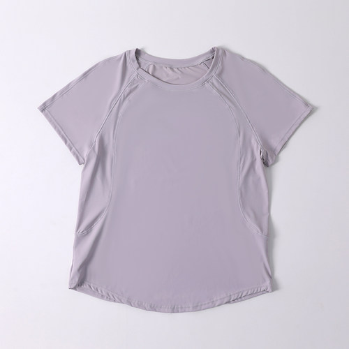 裸感网纱拼接瑜伽短袖运动t恤 圆领健身衣紧身速干网球服夏季运动 - 图1