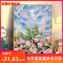 Xinjiang diy digital oil painting Rose hand-filled color oil color painting to heal handmade flower living room decoration painting