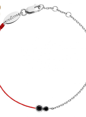 Redline红绳锐先女士手链0.15克拉圆形双黑钻镶嵌半绳半链手绳