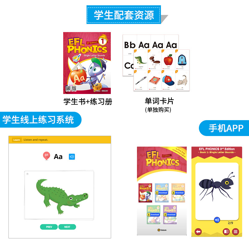 原版进口新版efl phonics5级别自然拼读教材5-12岁小学生零基础发音语音启蒙英语phonics双元音拼读少儿入门字母口语强化培训教材-图1