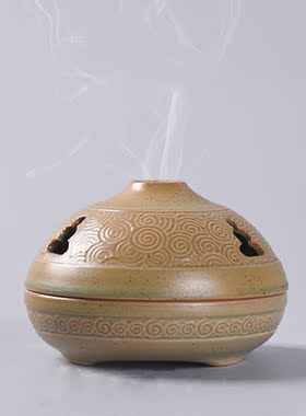 与世无争禅意香禅道檀香炉商务礼品套装陶瓷盘香炉香薰炉套组香器