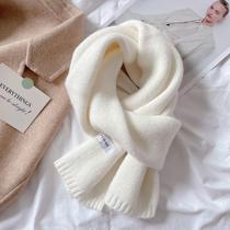 Han Prints Wool Thread Knit Scarf Woman Autumn Winter Thickened Warm Surround Neck Student Pure Color Tide White 100 hitch