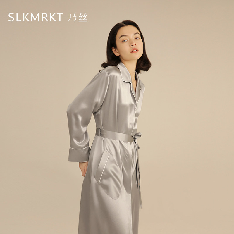 SLKMRKT乃丝真丝睡袍桑蚕丝系带连衣裙春秋家居服睡衣睡裙长袍,淘宝优惠券,粉丝福利购,淘宝优惠卷