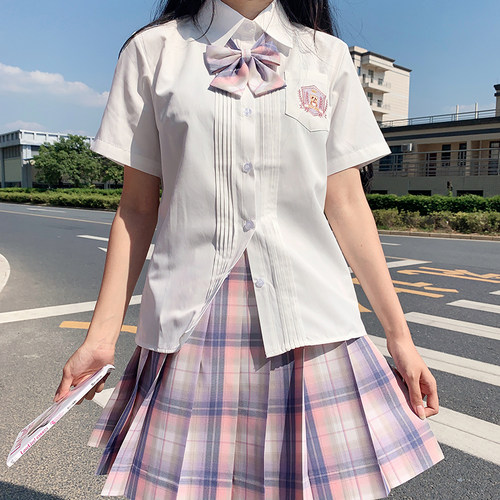 LF原创设计小桜熊JK制服学院风校供短袖风琴褶刺绣奶白色衬衫日系 - 图2