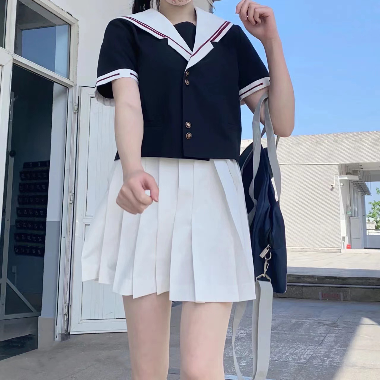 LF原创JK制服新款纯色轮褶裙学院风毕业高腰半身裙子白色女百褶裙 - 图0