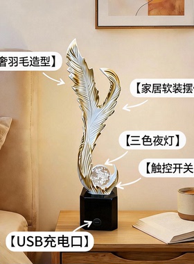 轻奢羽毛夜灯客厅氛围感装饰摆件