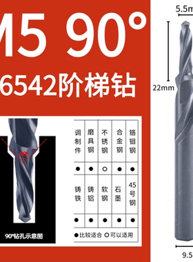 台阶钻头直柄二级阶梯钻头金属铜铝麻花钻头螺丝沉头钻高速钢钻头