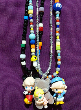 卡通泡泡玛特吊坠手工串珠项链女
