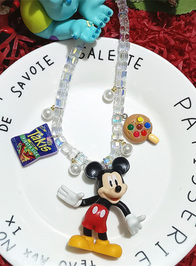 米老鼠透明镭射幻彩水晶串珠项链