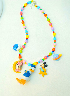 唐老鸭米老鼠手作七彩糖果珠项链