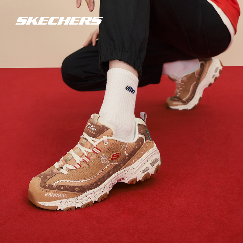 Skechers斯凯奇圣诞系列姜饼鞋女子秋冬保暖厚底增高老爹鞋运动鞋