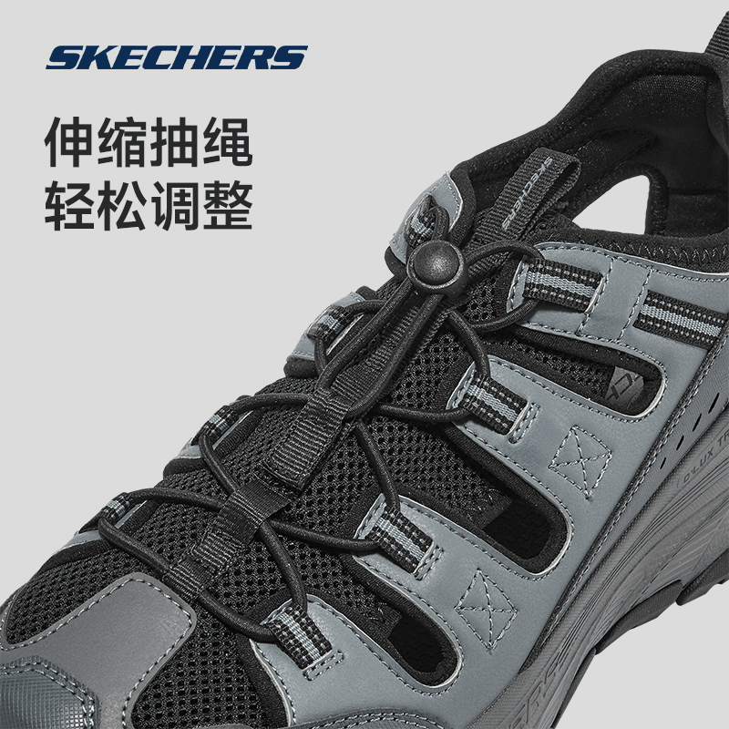 Skechers斯凯奇2024春夏新款男士轻质休闲凉鞋增高厚底防滑踩屎感