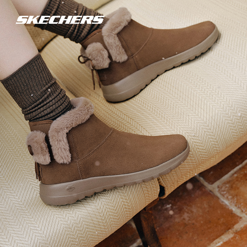 Skechers斯凯奇女鞋秋冬新款一脚蹬雪地靴女子保暖蝴蝶结松糕短靴