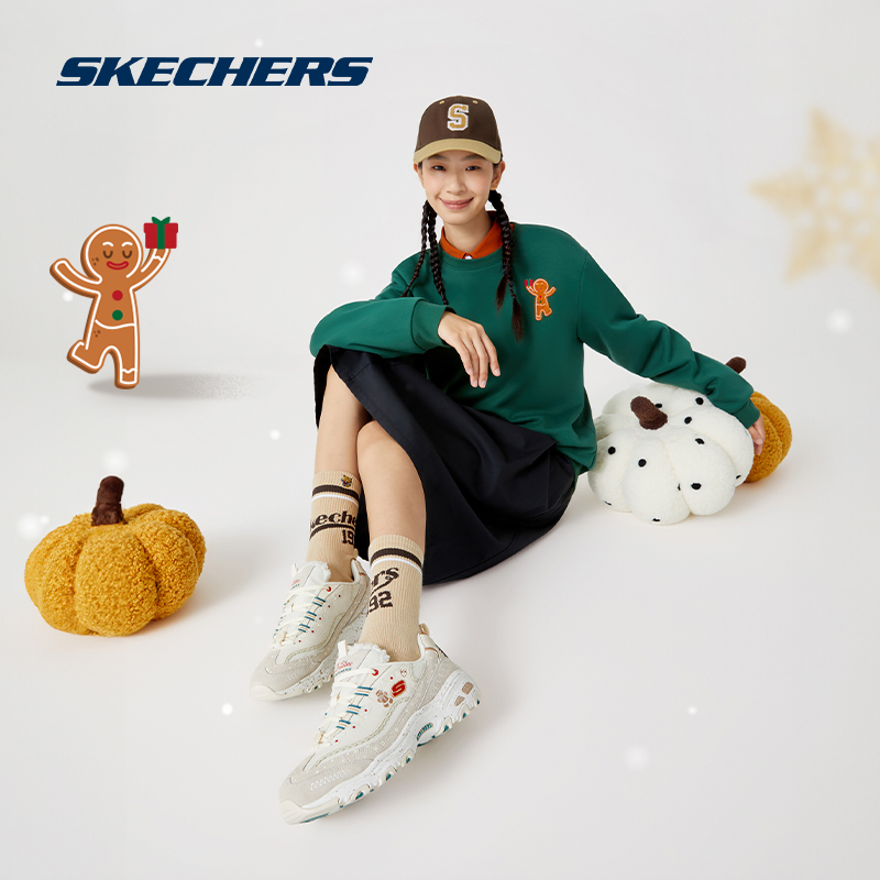 Skechers斯凯奇圣诞系列姜饼鞋女子秋冬保暖厚底增高老爹鞋运动鞋