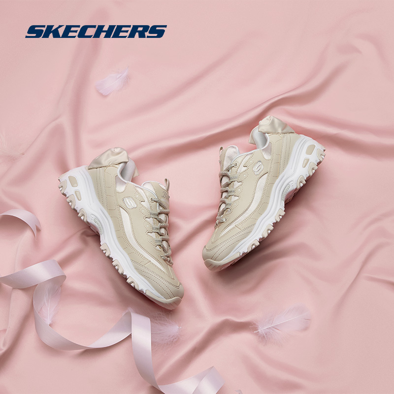 Skechers斯凯奇春秋季女子厚底松糕熊猫鞋老爹鞋蝴蝶结轻便休闲鞋 - 图3