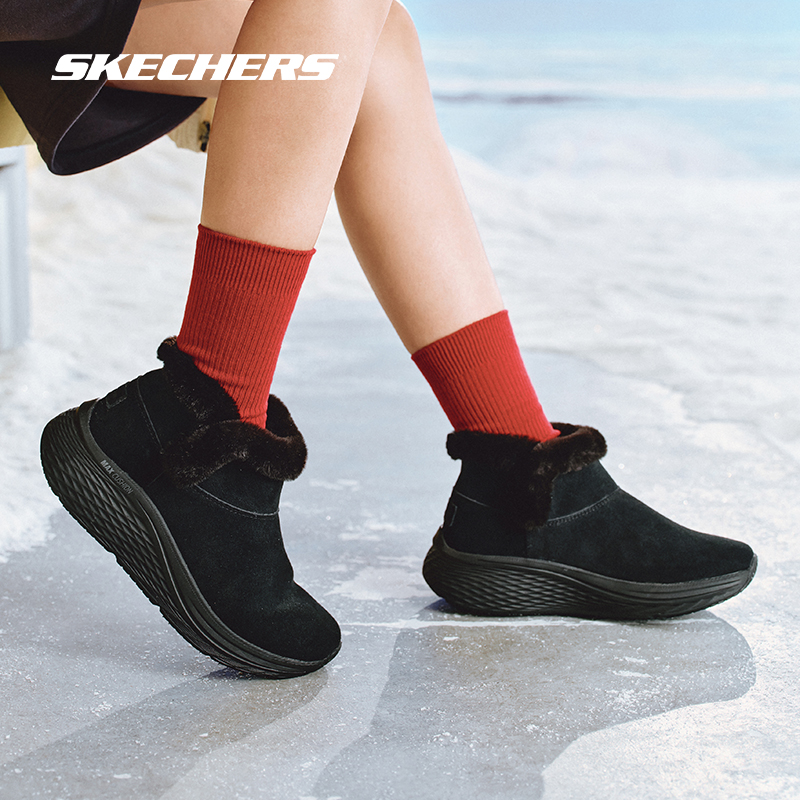 Skechers斯凯奇女士加绒短袖冬季新款反毛皮保暖锁温轻便缓震靴子