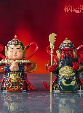 黄铜摆件《伽蓝菩萨》铜工艺品家居玄关桌面装饰萌版关公佛像摆件