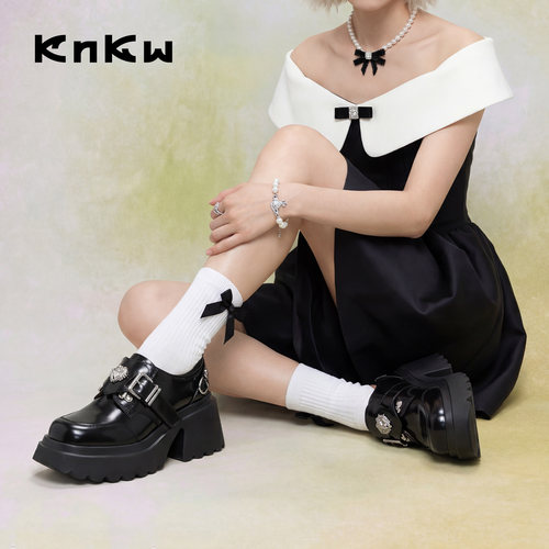【欧阳娣娣同款】knkw美少女战士英伦风厚底小皮鞋女甜酷乐福单鞋 - 图0