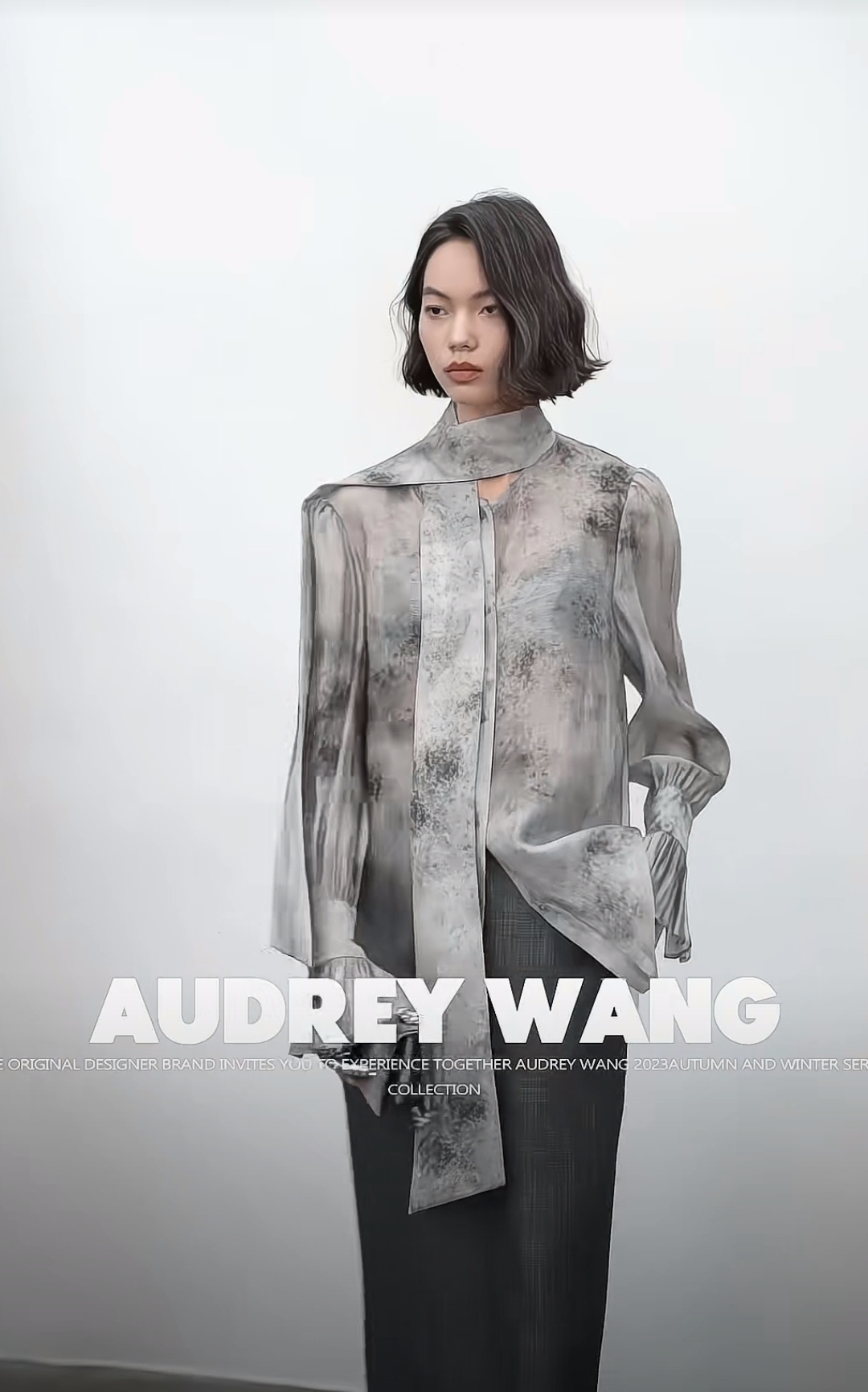 2023早秋上新AUDREY WANG高级感气质灰套装无领西装垫肩款显瘦-图3