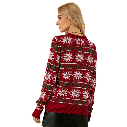 Women's Christmas Red Knitted Sweater女红色小雪花圣诞毛衣 - 图3