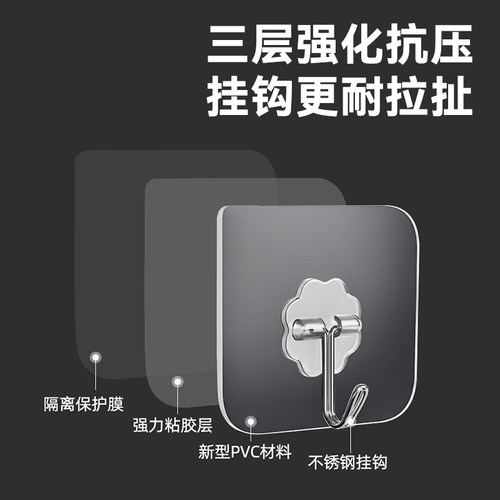 挂钩强力粘胶承重吸盘墙壁挂式透明浴室厨房门后粘钩子 - 图1