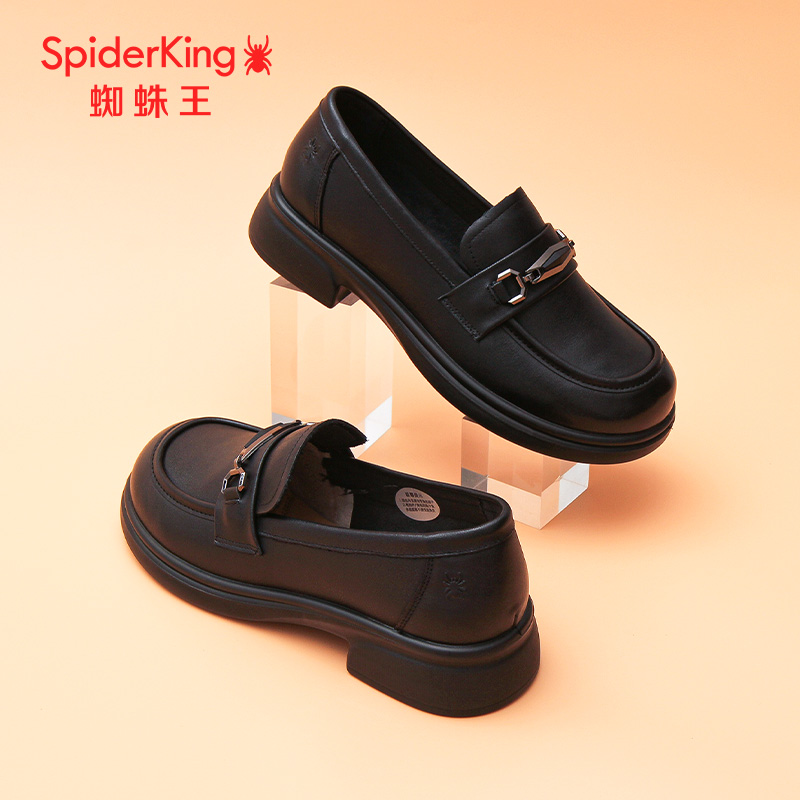 SPIDER KING/蜘蛛王正品女乐福鞋2025秋新款真皮休闲小皮鞋一脚蹬 - 图2