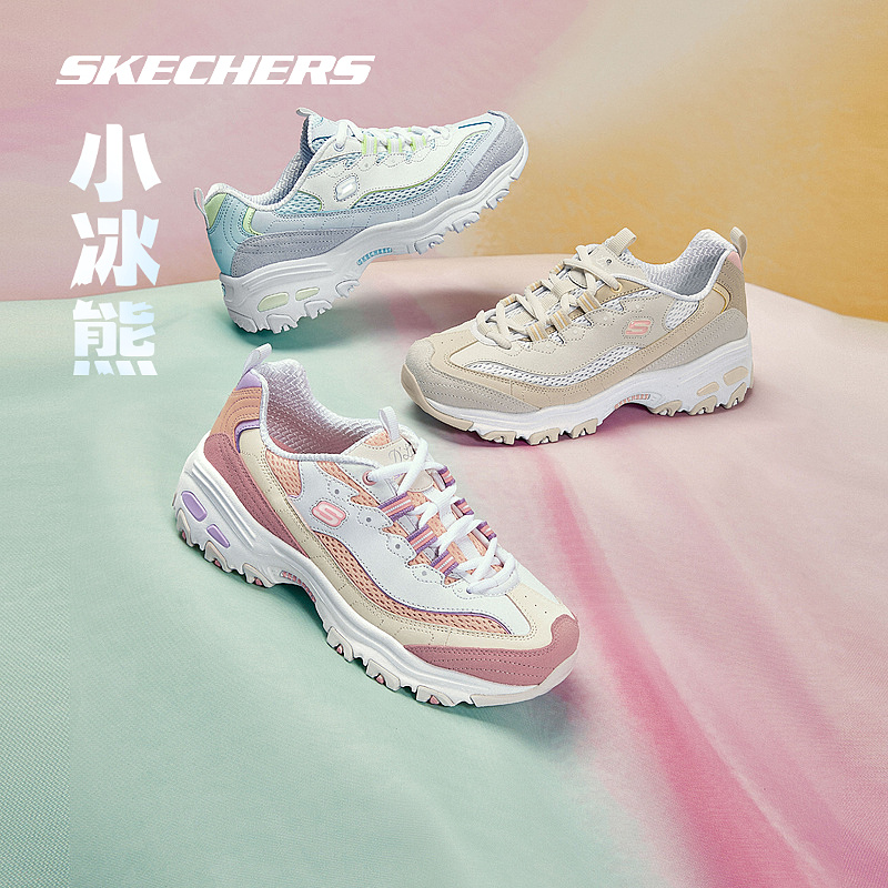 Skechers斯凯奇小冰熊官方正品拼色老爹鞋女百搭厚底熊猫鞋运动鞋-图1